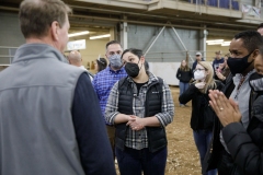 January 14, 2022: Senators Sharif Street and Amanda Cappelletti participate in the 2022 Celebrity Cow Milking Contest.