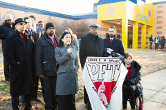 January 8, 2020: Senate Democrats stood at sunrise today with House colleagues, parents, teachers and city officials outside Carnell Elementary School to decry the continued contamination of Philadelphia schools and demand at least $170 million from the state’s Rainy Day Fund to remediate toxic schools. Carnell has been closed since mid-December due to asbestos contamination.