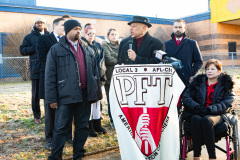 January 8, 2020: Senate Democrats stood at sunrise today with House colleagues, parents, teachers and city officials outside Carnell Elementary School to decry the continued contamination of Philadelphia schools and demand at least $170 million from the state’s Rainy Day Fund to remediate toxic schools. Carnell has been closed since mid-December due to asbestos contamination.