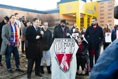 January 8, 2020: Senate Democrats stood at sunrise today with House colleagues, parents, teachers and city officials outside Carnell Elementary School to decry the continued contamination of Philadelphia schools and demand at least $170 million from the state’s Rainy Day Fund to remediate toxic schools. Carnell has been closed since mid-December due to asbestos contamination.