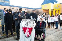Enero 8, 2020: Senate Democrats stood at sunrise today with House colleagues, parents, teachers and city officials outside Carnell Elementary School to decry the continued contamination of Philadelphia schools and demand at least $170 million from the state’s Rainy Day Fund to remediate toxic schools. Carnell has been closed since mid-Diciembre due to asbestos contamination.