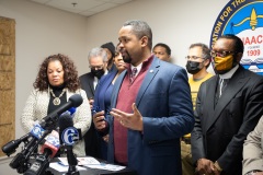 December 14, 2021: Hours after bullets tore through windows and furniture of his Germantown Avenue District Office and the neighboring Philadelphia Chapter of the NAACP, Sen. Street held a news conference at NAACP office last night to discuss gun violence and the need for further investment in prevention programs.