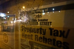 December 14, 2021: Hours after bullets tore through windows and furniture of his Germantown Avenue District Office and the neighboring Philadelphia Chapter of the NAACP, Sen. Street held a news conference at NAACP office last night to discuss gun violence and the need for further investment in prevention programs.