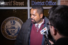 Diciembre 14, 2021: Hours after bullets tore through windows and furniture of his Germantown Avenue District Office and the neighboring Philadelphia Chapter of the NAACP, Sen. Street held a news conference at NAACP office last night to discuss gun violence and the need for further investment in prevention programs.