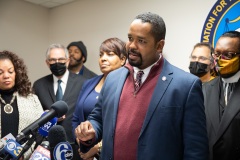 December 14, 2021: Hours after bullets tore through windows and furniture of his Germantown Avenue District Office and the neighboring Philadelphia Chapter of the NAACP, Sen. Street held a news conference at NAACP office last night to discuss gun violence and the need for further investment in prevention programs.