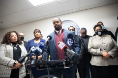 December 14, 2021: Hours after bullets tore through windows and furniture of his Germantown Avenue District Office and the neighboring Philadelphia Chapter of the NAACP, Sen. Street held a news conference at NAACP office last night to discuss gun violence and the need for further investment in prevention programs.