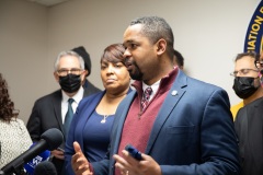 December 14, 2021: Hours after bullets tore through windows and furniture of his Germantown Avenue District Office and the neighboring Philadelphia Chapter of the NAACP, Sen. Street held a news conference at NAACP office last night to discuss gun violence and the need for further investment in prevention programs.