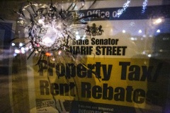 December 14, 2021: Hours after bullets tore through windows and furniture of his Germantown Avenue District Office and the neighboring Philadelphia Chapter of the NAACP, Sen. Street held a news conference at NAACP office last night to discuss gun violence and the need for further investment in prevention programs.