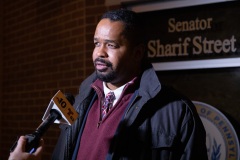 December 14, 2021: Hours after bullets tore through windows and furniture of his Germantown Avenue District Office and the neighboring Philadelphia Chapter of the NAACP, Sen. Street held a news conference at NAACP office last night to discuss gun violence and the need for further investment in prevention programs.