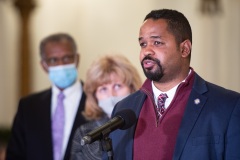 December 14, 2021: Hours after bullets tore through windows and furniture of his Germantown Avenue District Office and the neighboring Philadelphia Chapter of the NAACP, Sen. Street held a news conference at NAACP office last night to discuss gun violence and the need for further investment in prevention programs.