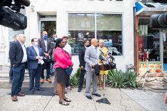 August 19, 2021: Senator Sharif Street joins Senator Vincent Hughes , House Democratic Leader Joanna McClinton, industry professionals and Neil Weaver, deputy secretary at the state Department of Community and Economic Development to announce $20 million in relief funding for image and hair care businesses