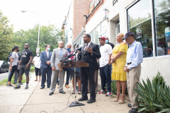 August 19, 2021: Senator Sharif Street joins Senator Vincent Hughes , House Democratic Leader Joanna McClinton, industry professionals and Neil Weaver, deputy secretary at the state Department of Community and Economic Development to announce $20 million in relief funding for image and hair care businesses