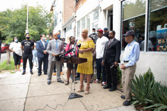 August 19, 2021: Senator Sharif Street joins Senator Vincent Hughes , House Democratic Leader Joanna McClinton, industry professionals and Neil Weaver, deputy secretary at the state Department of Community and Economic Development to announce $20 million in relief funding for image and hair care businesses