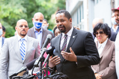 August 19, 2021: Senator Sharif Street joins Senator Vincent Hughes , House Democratic Leader Joanna McClinton, industry professionals and Neil Weaver, deputy secretary at the state Department of Community and Economic Development to announce $20 million in relief funding for image and hair care businesses