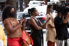 August 19, 2021: Senator Sharif Street joins Senator Vincent Hughes , House Democratic Leader Joanna McClinton, industry professionals and Neil Weaver, deputy secretary at the state Department of Community and Economic Development to announce $20 million in relief funding for image and hair care businesses