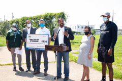 August 25, 2021: Sen. Sharif Street presents a check  to the Shane Victorino Nicetown Boys and Girls Club to rehab a field adjacent to the club to provide safe outdoor recreation for its members.  The club was renamed after the former Phillies centerfielder’s foundation committed $1 million to rehab the indoor facility a decade ago.