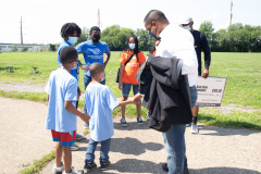 August 25, 2021: Sen. Sharif Street presents a check  to the Shane Victorino Nicetown Boys and Girls Club to rehab a field adjacent to the club to provide safe outdoor recreation for its members.  The club was renamed after the former Phillies centerfielder’s foundation committed $1 million to rehab the indoor facility a decade ago.